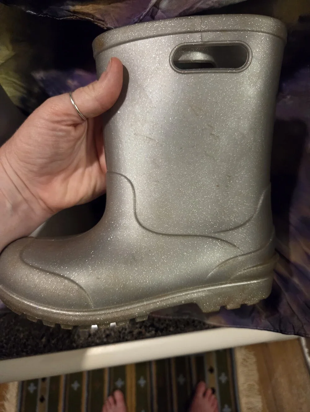 Silver kids sparkly size 12 plastic boots